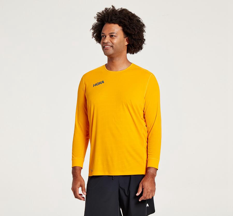 Hoka One One Tops Mens Yellow - Performance 3/4 Sleeve - 14260IRBE